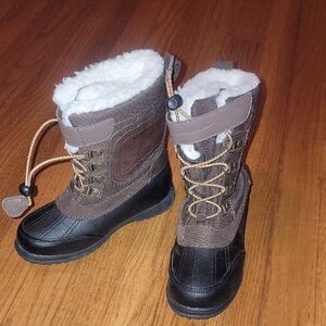 Kids Brown and Black Winter Boots with Faux Fur Lining